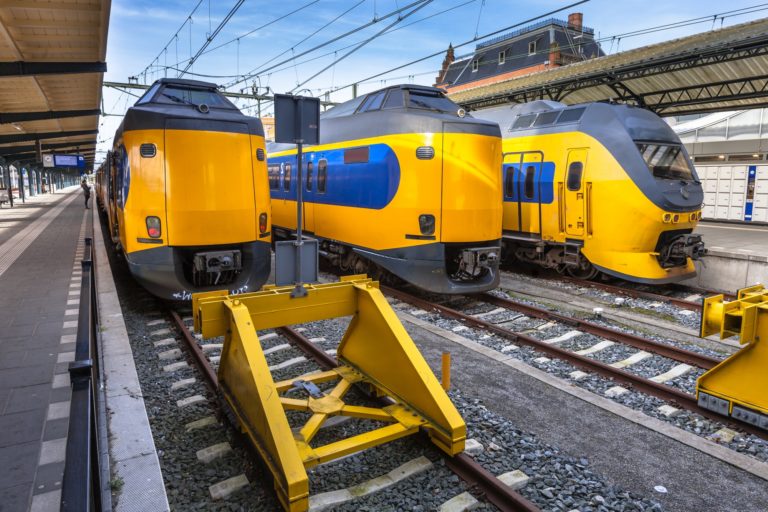 Modern trains waiting at station